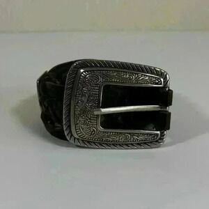 Vintage Concho Western Women’s Brown Braided Leather Silver Buckle Belt Small